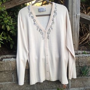 ♦️ Buy 2 Get 1 Free 100% Silk Knit Diane Gilman Beaded Cardigan